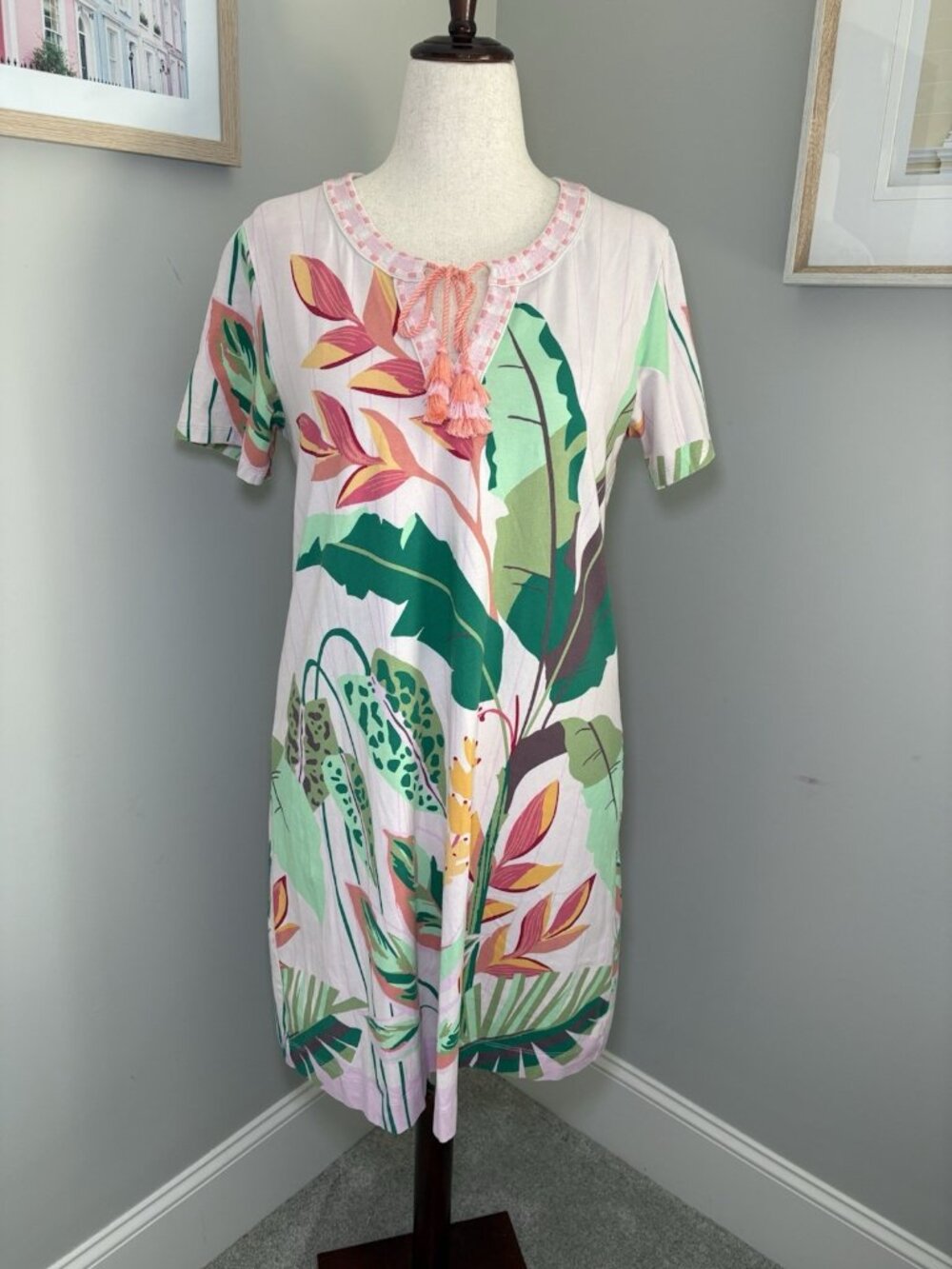 Spartina 449 Brielle Pink Lemonade Tropical Dress Size L Beach Tropical Resort